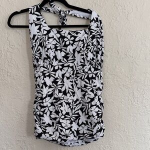 Floral Black and White Women's Halter top swim top